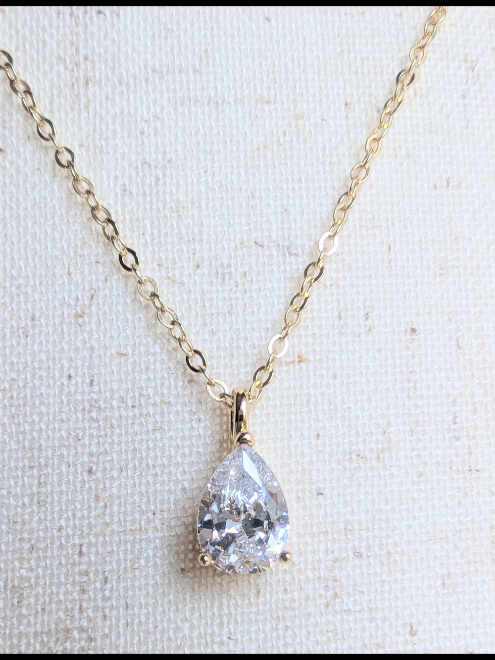 1.75 carat Moissanite Teardrop Necklace DEW 16" Gold Plated Chain
